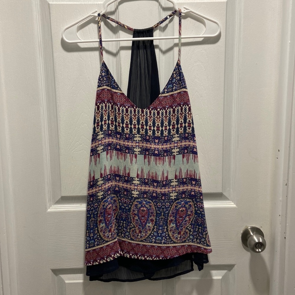 Lucky Brand Patterned Racerback Tank Size Large